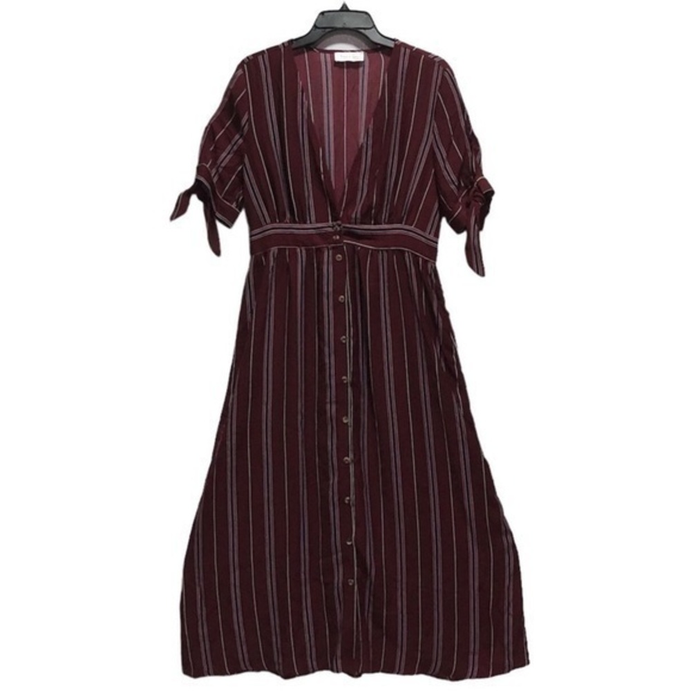 Burgundy Striped Empire Waist Georgette Maxi Dress
